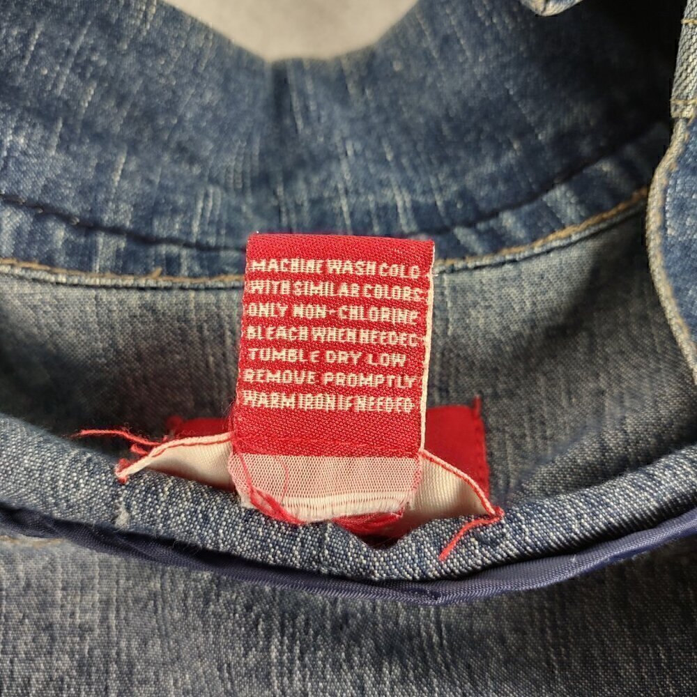 Miss Lili Womens Distressed Customized Cotton Blend Blue Denim Jean Jacket Sz L - Picture 12 of 12